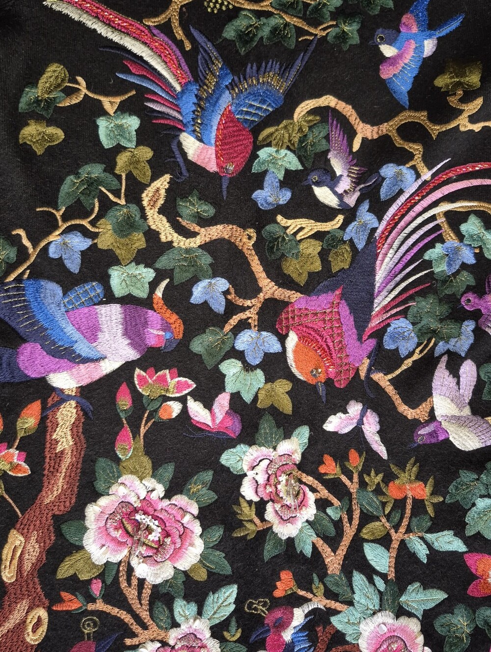 Embroidered wool dress-Wearable Art-Floral Woodland Embroidery - Picture 10 of 11